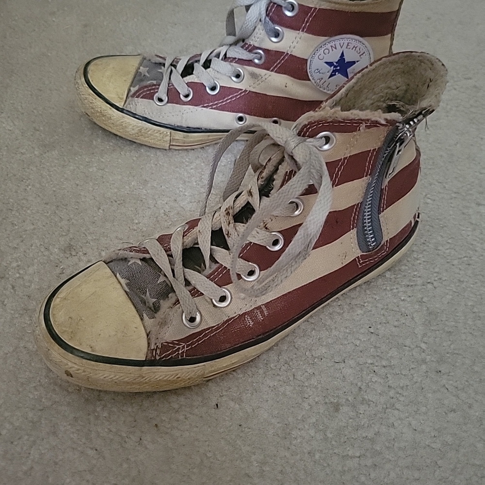 Converse Red and White Striped High-Tops with Zipper